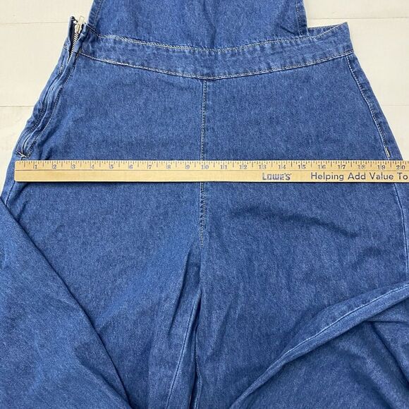EZwear Size Large Solid Wide Leg Halter Top Denim Overalls Medium Wash - Picture 9 of 16